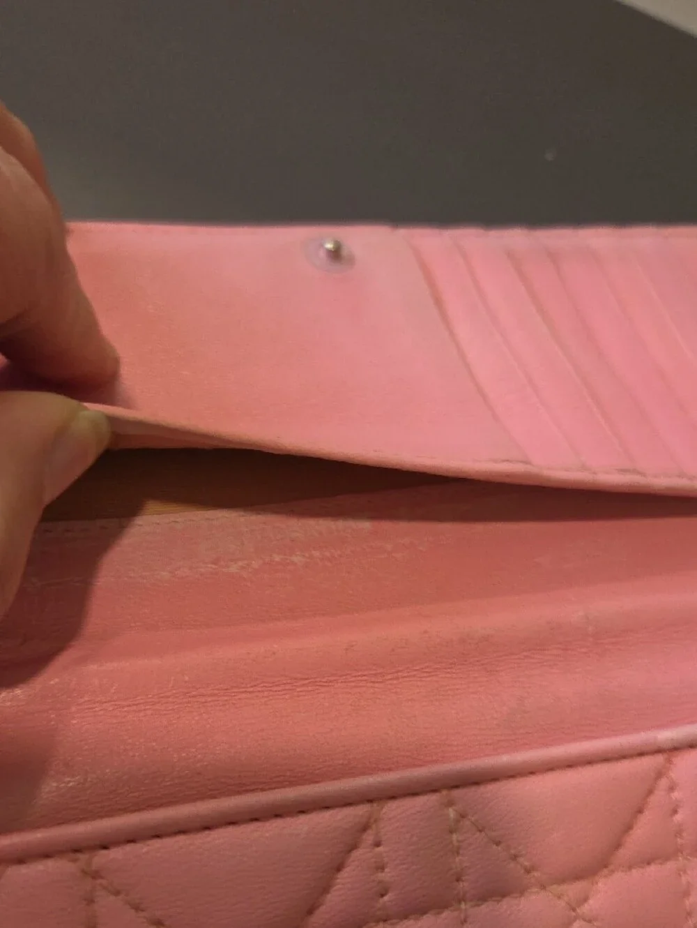 Dior Pink Quilted Leather Wallet with Signature Stitching - Project